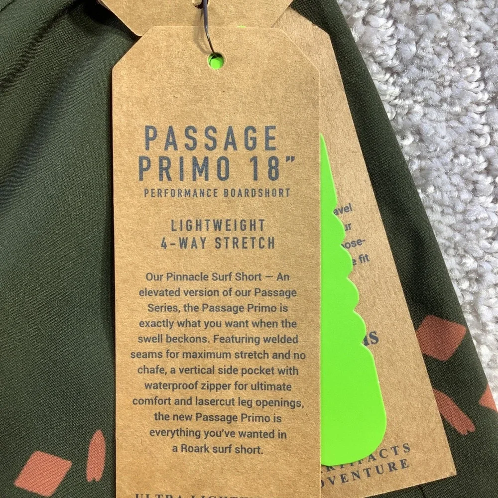 Roark Passage Primo Island Time Boardshorts Dark Military Green Mens Size 30 NWT